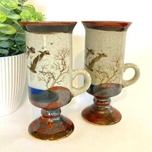 Vintage Otagiri Flying Geese Hand Painted Irish Coffee Mugs Set Of 2